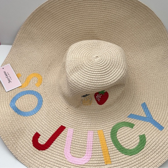 Juicy Couture Accessories - Juicy Couture Big Straw Embroidered Sun Hat Strawberry Pineapple Rhinestone